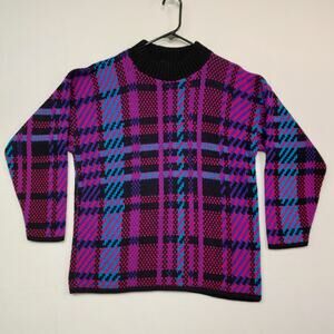 Vintage Crouquet Club Sweater Made In The USA Size Medium Geometric Plaid